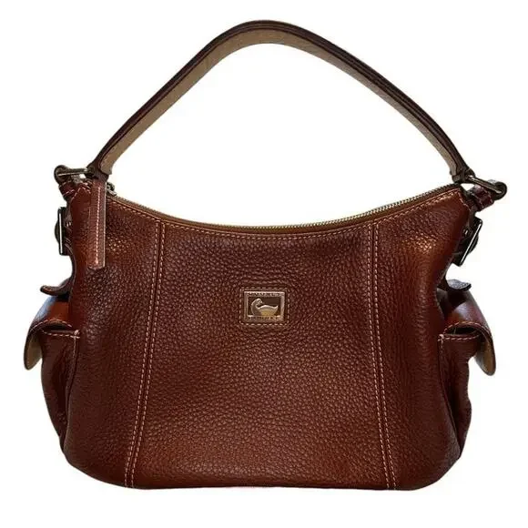 Dooney & Bourke Women Brown Peeble Leather Zip Closure Clutch Shoulder Hobo Bag - Picture 14 of 15